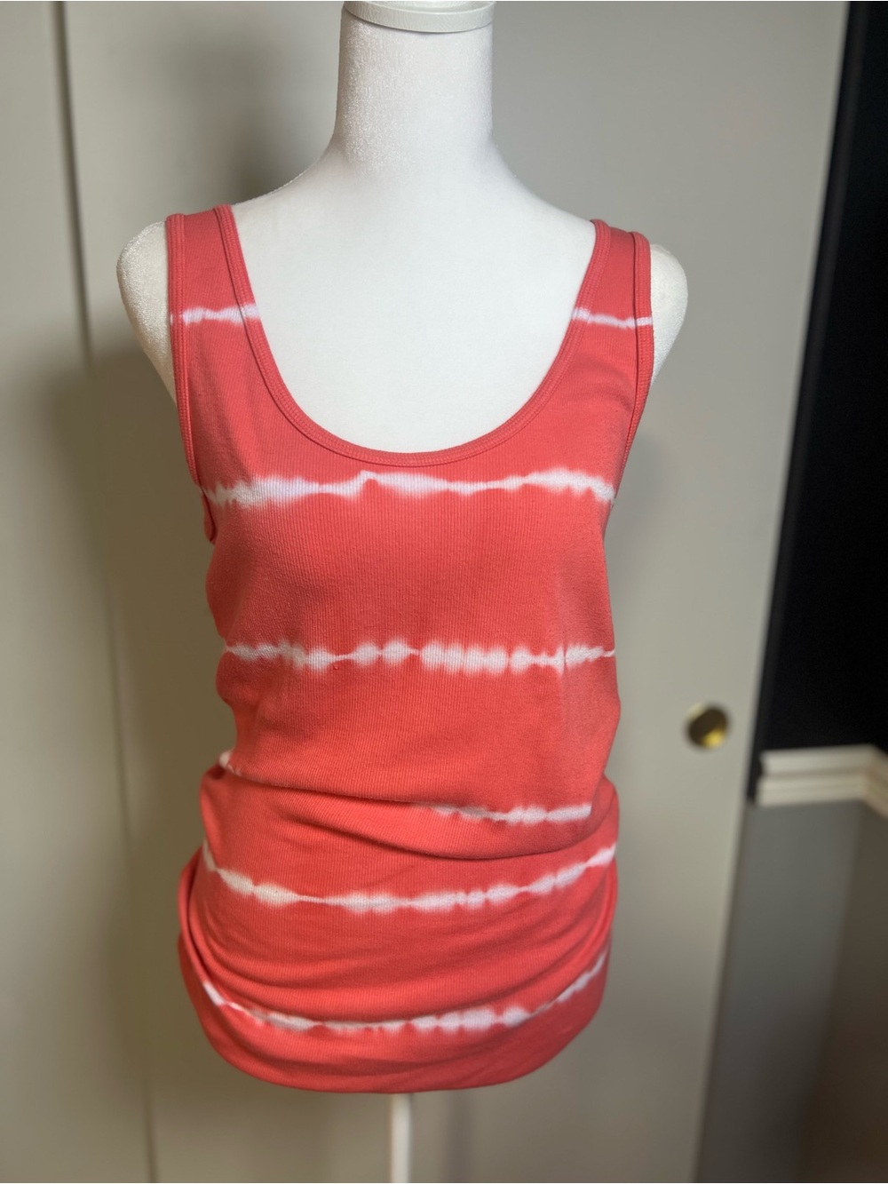 Time and Tru Coral and White Tie-Dye Ribbed Tank